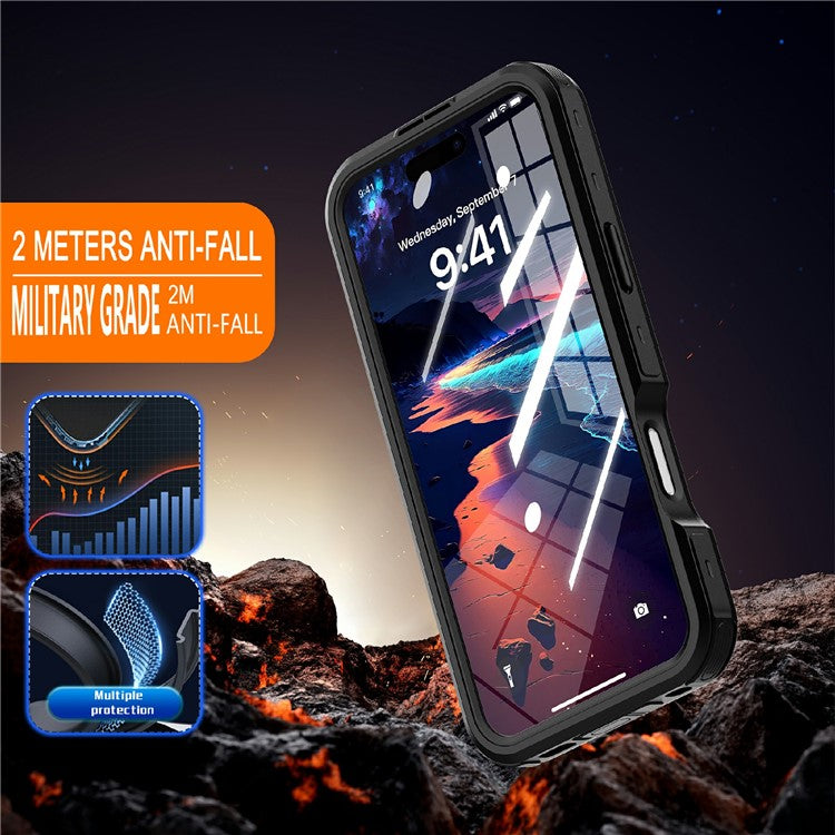 REDPEPPER D-UP Series For iPhone 16 Plus Case IP68 Waterproof Clear Back Panel Phone Cover Compatible with MagSafe - Black