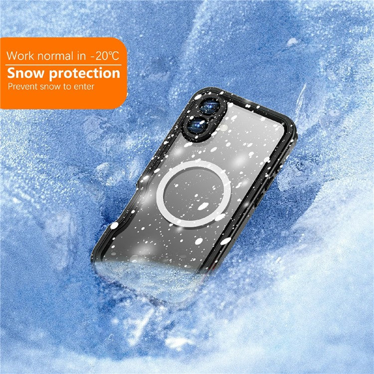 REDPEPPER D-UP Series For iPhone 16 Plus Case IP68 Waterproof Clear Back Panel Phone Cover Compatible with MagSafe - Black