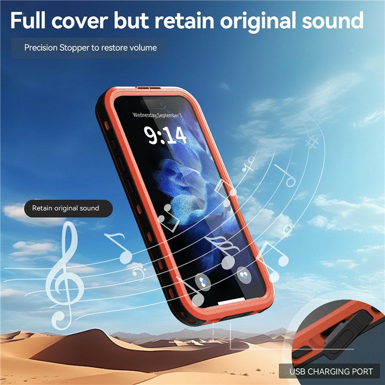 REDPEPPER D-UP Series For iPhone 16 Pro Case IP68 Waterproof Clear Back Panel Phone Cover Compatible with MagSafe - Red