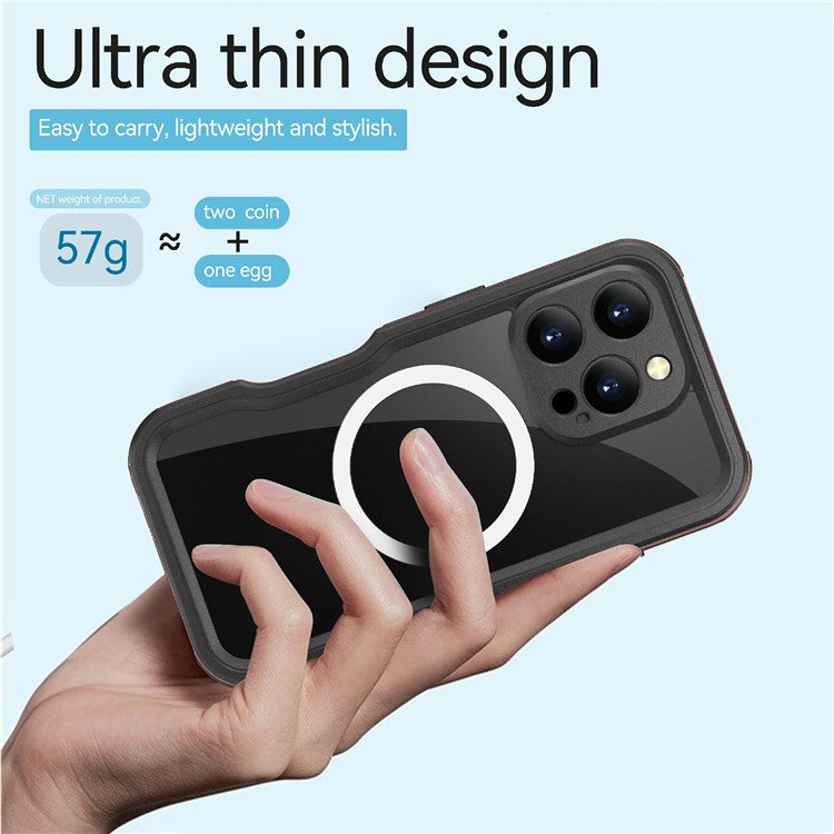 REDPEPPER D-UP Series For iPhone 16 Pro Case IP68 Waterproof Clear Back Panel Phone Cover Compatible with MagSafe - Red