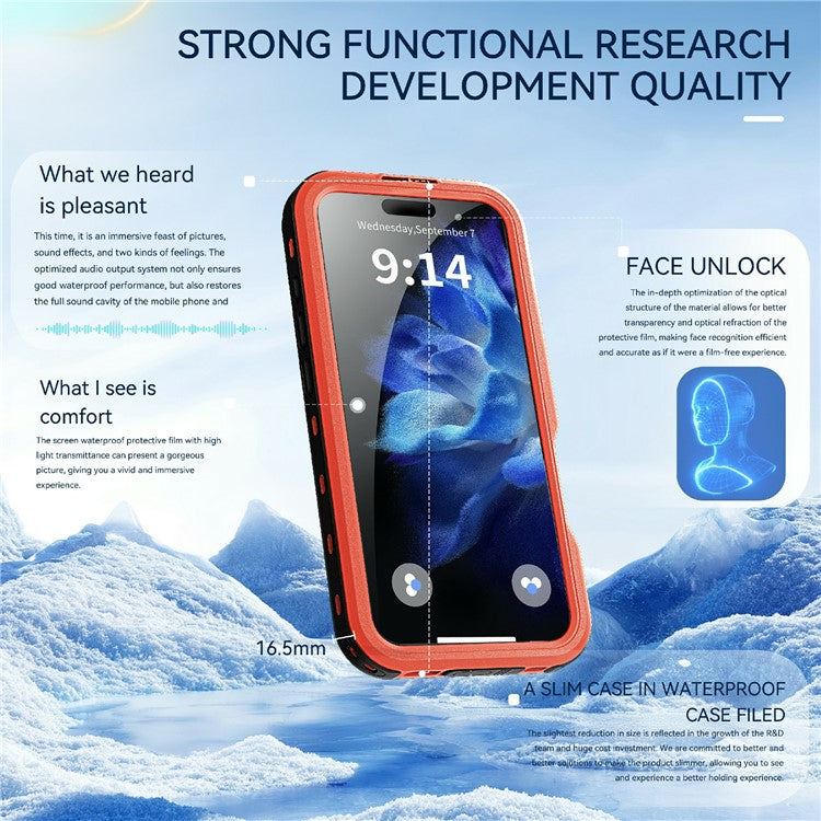 REDPEPPER D-UP Series For iPhone 16 Pro Case IP68 Waterproof Clear Back Panel Phone Cover Compatible with MagSafe - Red