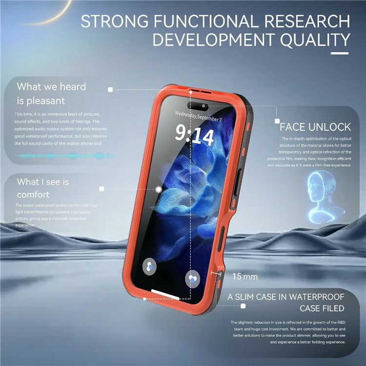 REDPEPPER D-UP Series For iPhone 16 Case IP68 Waterproof Clear Back Panel Phone Cover Compatible with MagSafe - Red