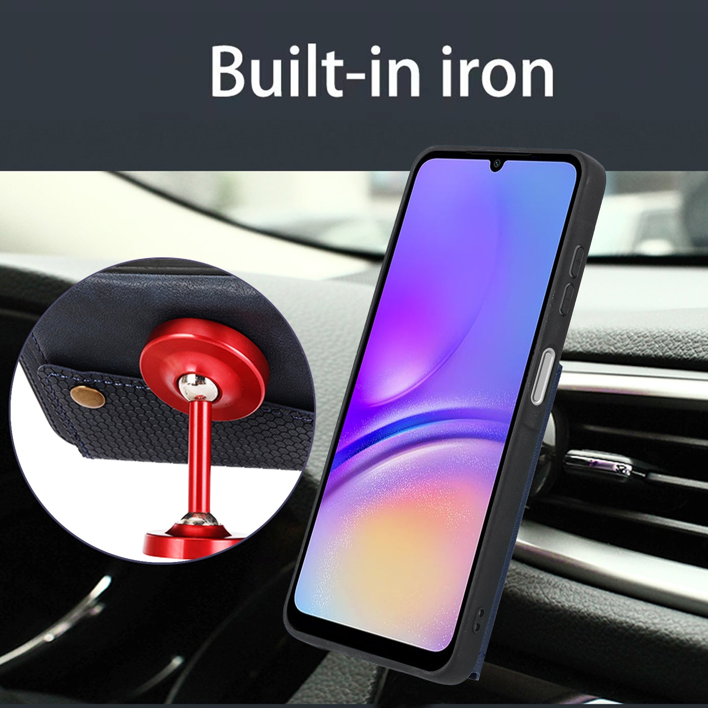 For Samsung Galaxy A06 Case Card Slots Kickstand Leather+TPU Phone Cover - Red