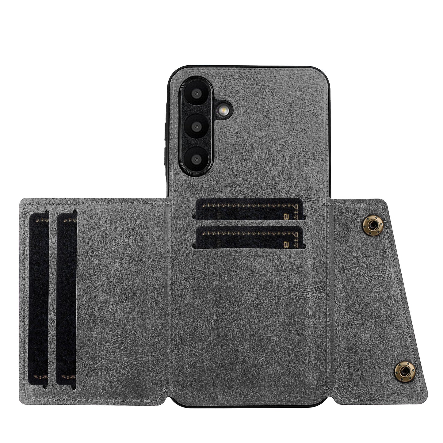 For Samsung Galaxy A16 5G / A16 4G Case Card Slots Kickstand Leather+TPU Phone Cover - Grey