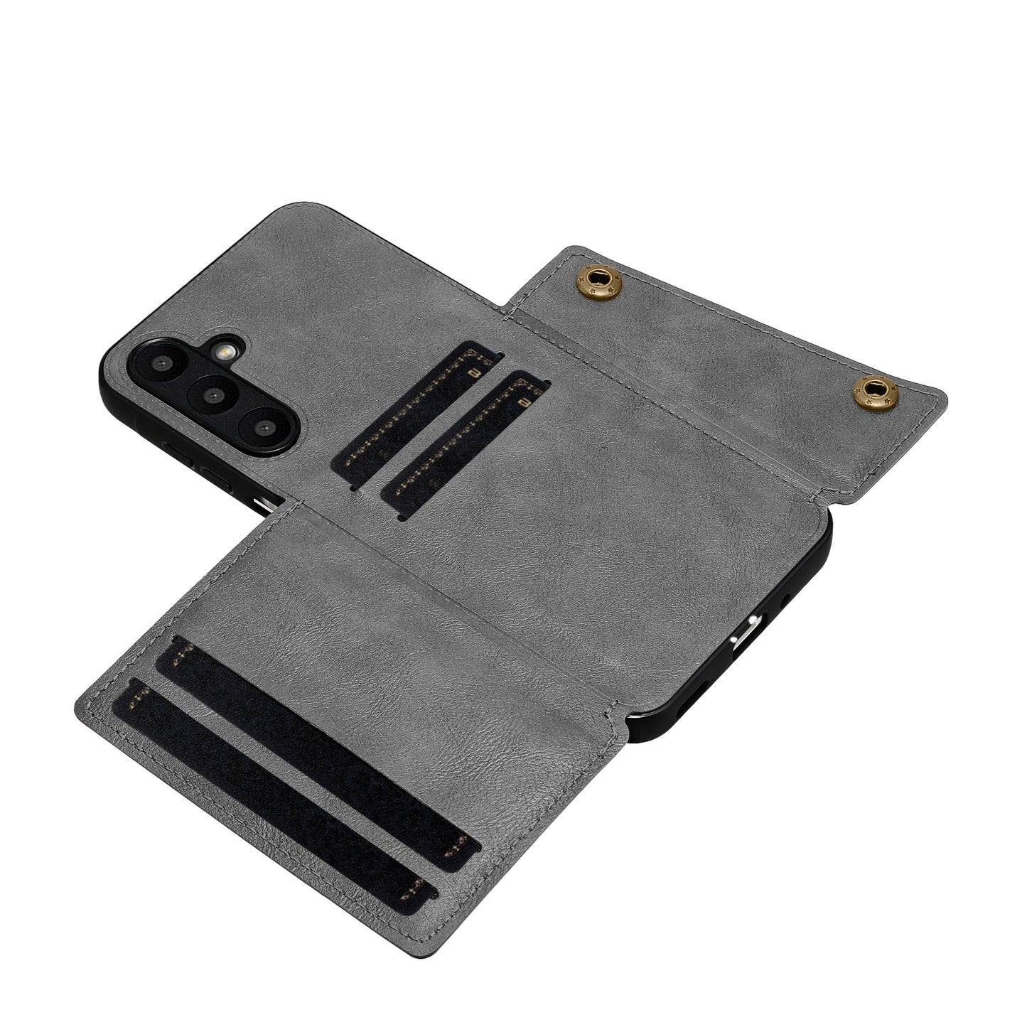 For Samsung Galaxy A16 5G / A16 4G Case Card Slots Kickstand Leather+TPU Phone Cover - Grey