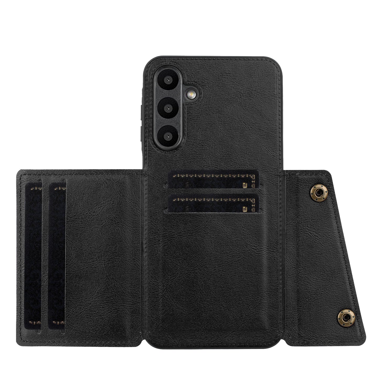 For Samsung Galaxy A16 5G / A16 4G Case Card Slots Kickstand Leather+TPU Phone Cover - Black