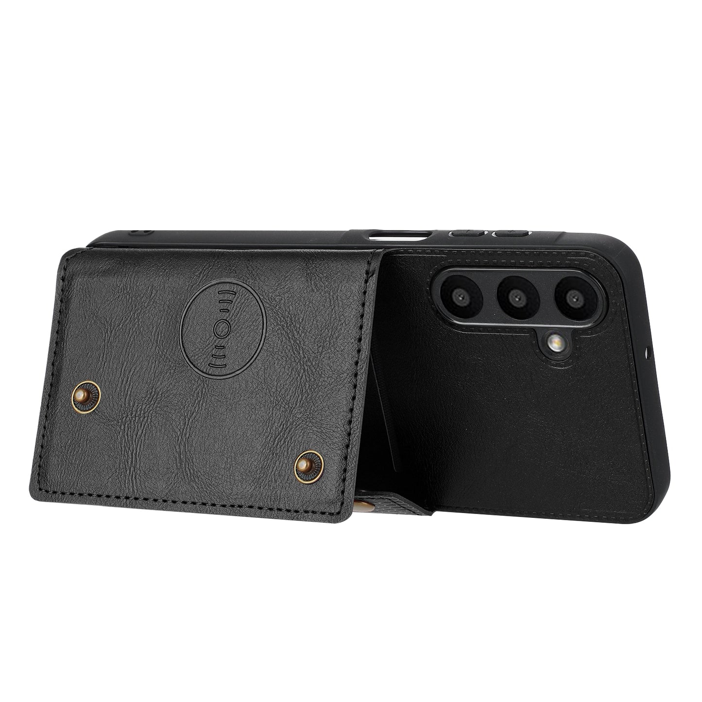 For Samsung Galaxy A16 5G / A16 4G Case Card Slots Kickstand Leather+TPU Phone Cover - Black