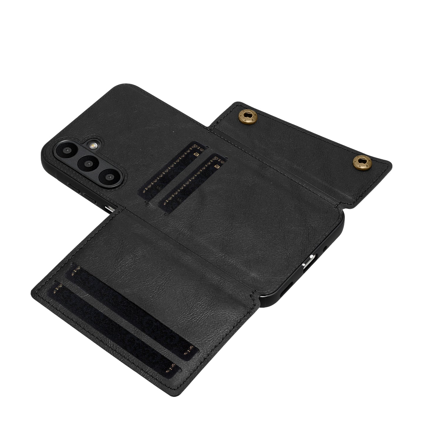For Samsung Galaxy A16 5G / A16 4G Case Card Slots Kickstand Leather+TPU Phone Cover - Black