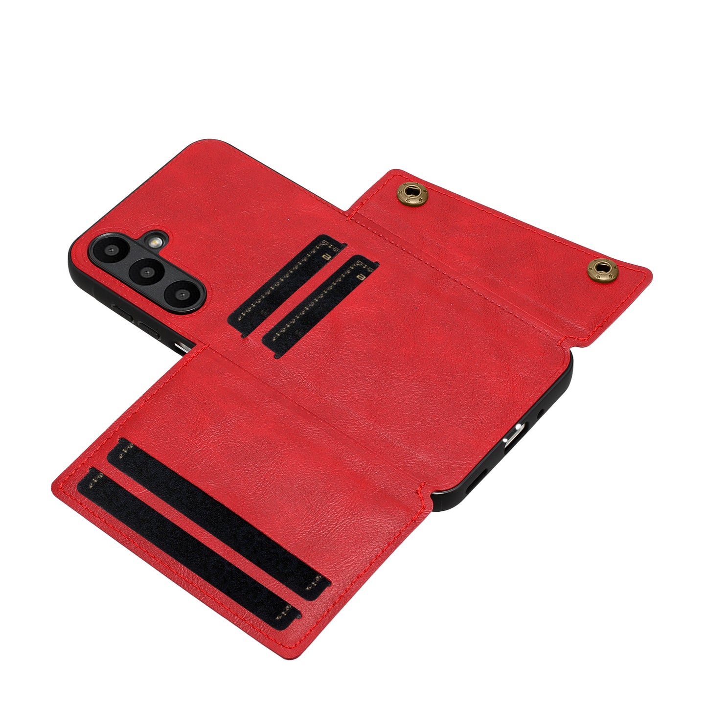 For Samsung Galaxy A16 5G / A16 4G Case Card Slots Kickstand Leather+TPU Phone Cover - Red