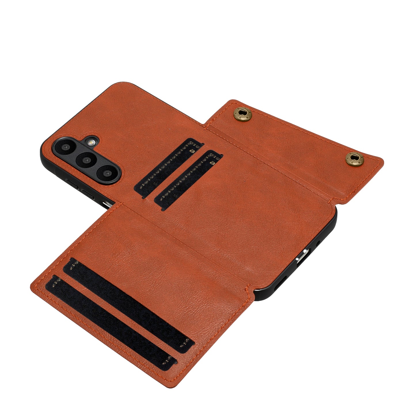 For Samsung Galaxy A16 5G / A16 4G Case Card Slots Kickstand Leather+TPU Phone Cover - Brown