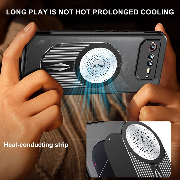 For Asus ROG Phone 6 5G / Phone 6 Pro 5G / Phone 6D 5G Magnetic Case Heat Dissipation Aromatherapy Kickstand Silicone+PC Phone Cover - Black