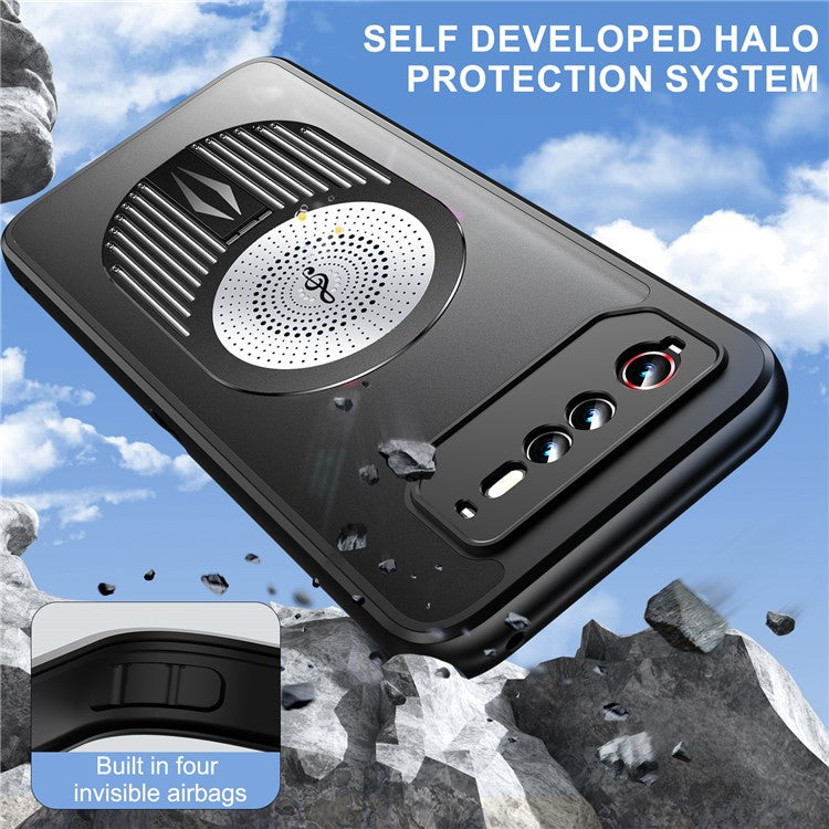 For Asus ROG Phone 6 5G / Phone 6 Pro 5G / Phone 6D 5G Magnetic Case Heat Dissipation Aromatherapy Kickstand Silicone+PC Phone Cover - Black