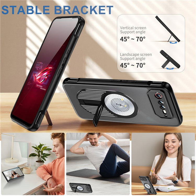 For Asus ROG Phone 6 5G / Phone 6 Pro 5G / Phone 6D 5G Magnetic Case Heat Dissipation Aromatherapy Kickstand Silicone+PC Phone Cover - Black