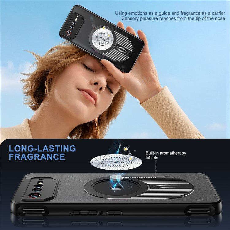 For Asus ROG Phone 6 5G / Phone 6 Pro 5G / Phone 6D 5G Magnetic Case Heat Dissipation Aromatherapy Kickstand Silicone+PC Phone Cover - Black