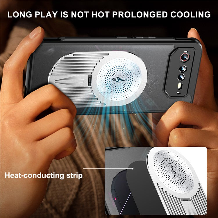 For Asus ROG Phone 6 5G / Phone 6 Pro 5G / Phone 6D 5G Magnetic Case Heat Dissipation Aromatherapy Kickstand Silicone+PC Phone Cover - Silver