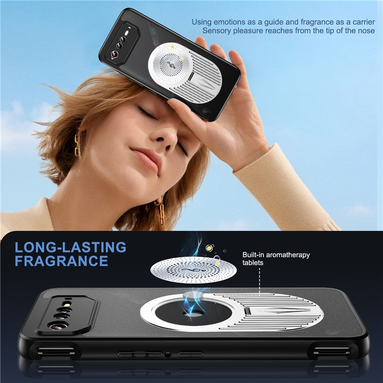 For Asus ROG Phone 6 5G / Phone 6 Pro 5G / Phone 6D 5G Magnetic Case Heat Dissipation Aromatherapy Kickstand Silicone+PC Phone Cover - Silver