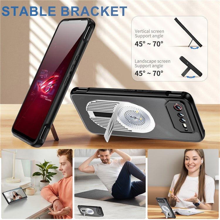 For Asus ROG Phone 6 5G / Phone 6 Pro 5G / Phone 6D 5G Magnetic Case Heat Dissipation Aromatherapy Kickstand Silicone+PC Phone Cover - Silver