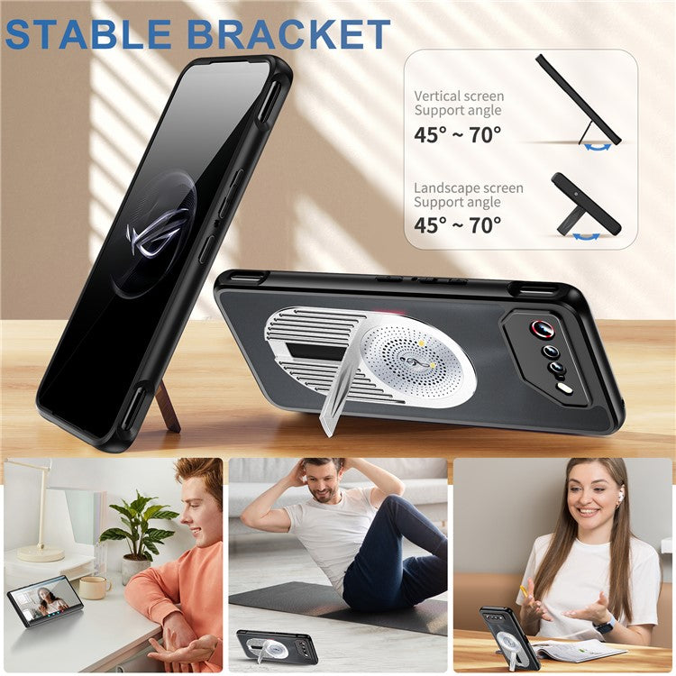 For Asus ROG Phone 7 5G Magnetic Case Heat Dissipation Aromatherapy Kickstand Silicone+PC Phone Cover - Silver