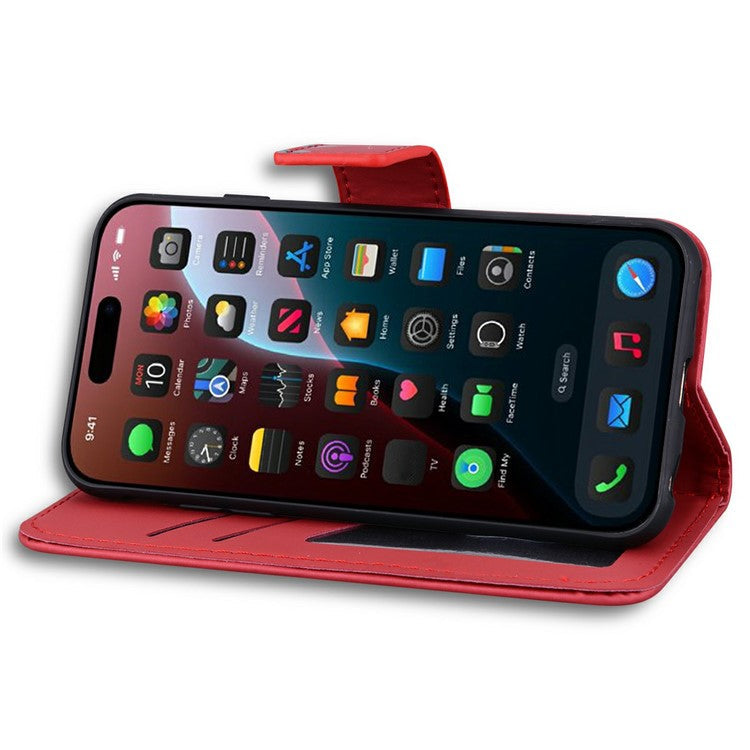 For iPhone 16 Case Cartoon Pattern Wallet Leather Phone Cover - Red