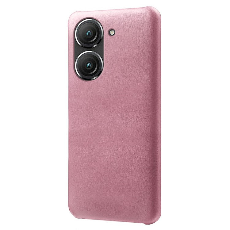 For Asus Zenfone 9 5G Calf Texture PU Leather Coated Hard PC Case Shockproof Protective Phone Cover - Rose Gold