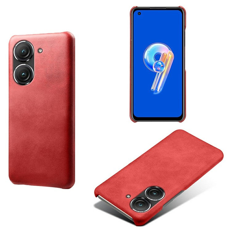 For Asus Zenfone 9 5G Calf Texture PU Leather Coated Hard PC Case Shockproof Protective Phone Cover - Red