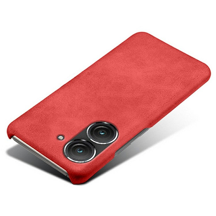 For Asus Zenfone 9 5G Calf Texture PU Leather Coated Hard PC Case Shockproof Protective Phone Cover - Red