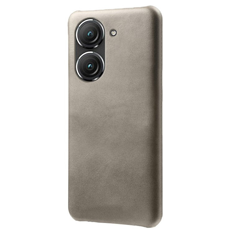 For Asus Zenfone 9 5G Calf Texture PU Leather Coated Hard PC Case Shockproof Protective Phone Cover - Grey