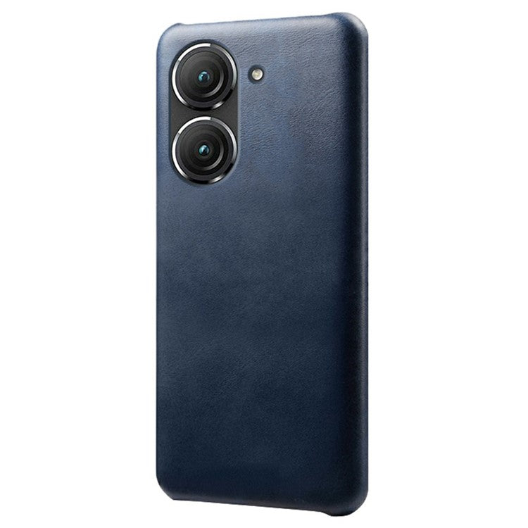 For Asus Zenfone 9 5G Calf Texture PU Leather Coated Hard PC Case Shockproof Protective Phone Cover - Blue