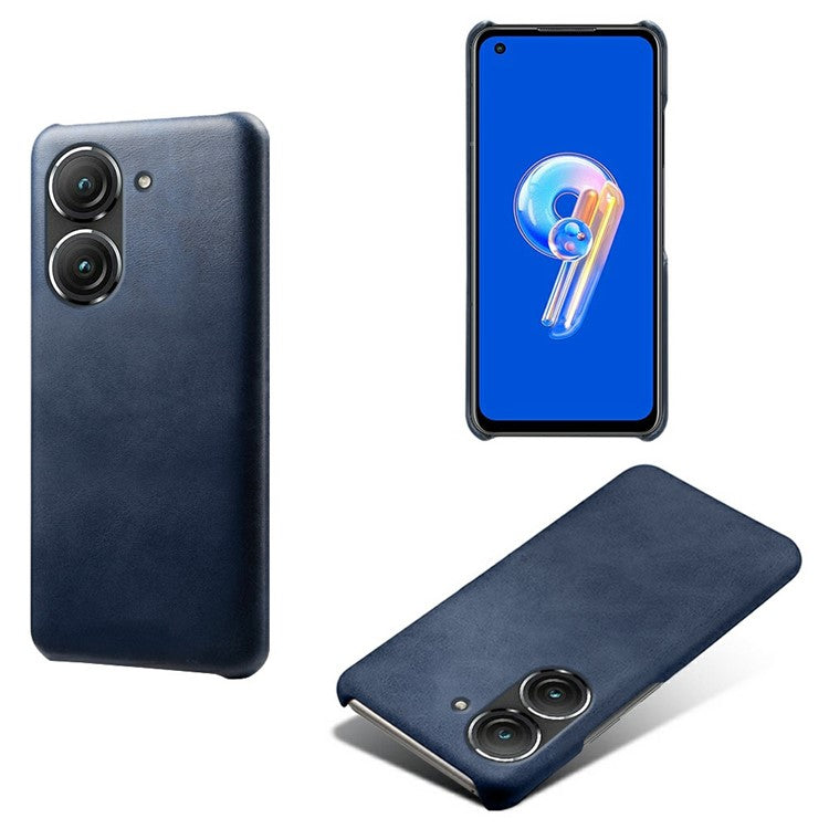 For Asus Zenfone 9 5G Calf Texture PU Leather Coated Hard PC Case Shockproof Protective Phone Cover - Blue
