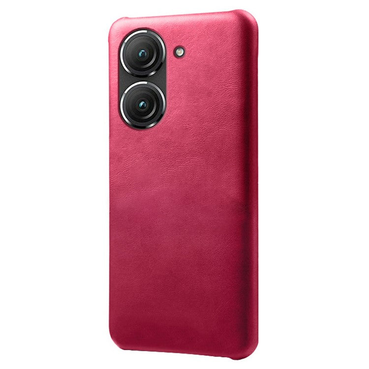 For Asus Zenfone 9 5G Calf Texture PU Leather Coated Hard PC Case Shockproof Protective Phone Cover - Rose