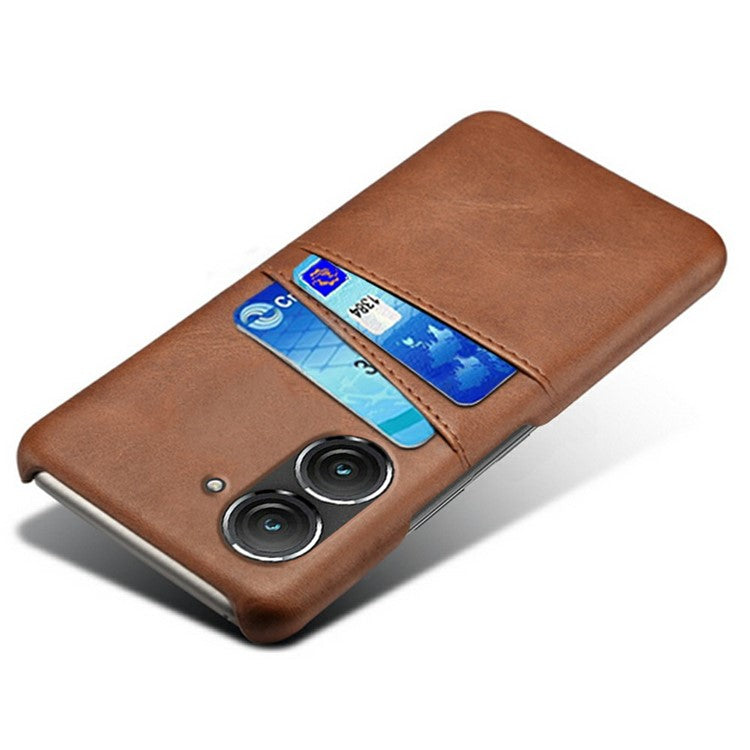 For Asus Zenfone 9 5G Calf Texture PU Leather Coated Hard PC Case Shockproof Protective Phone Cover - Brown