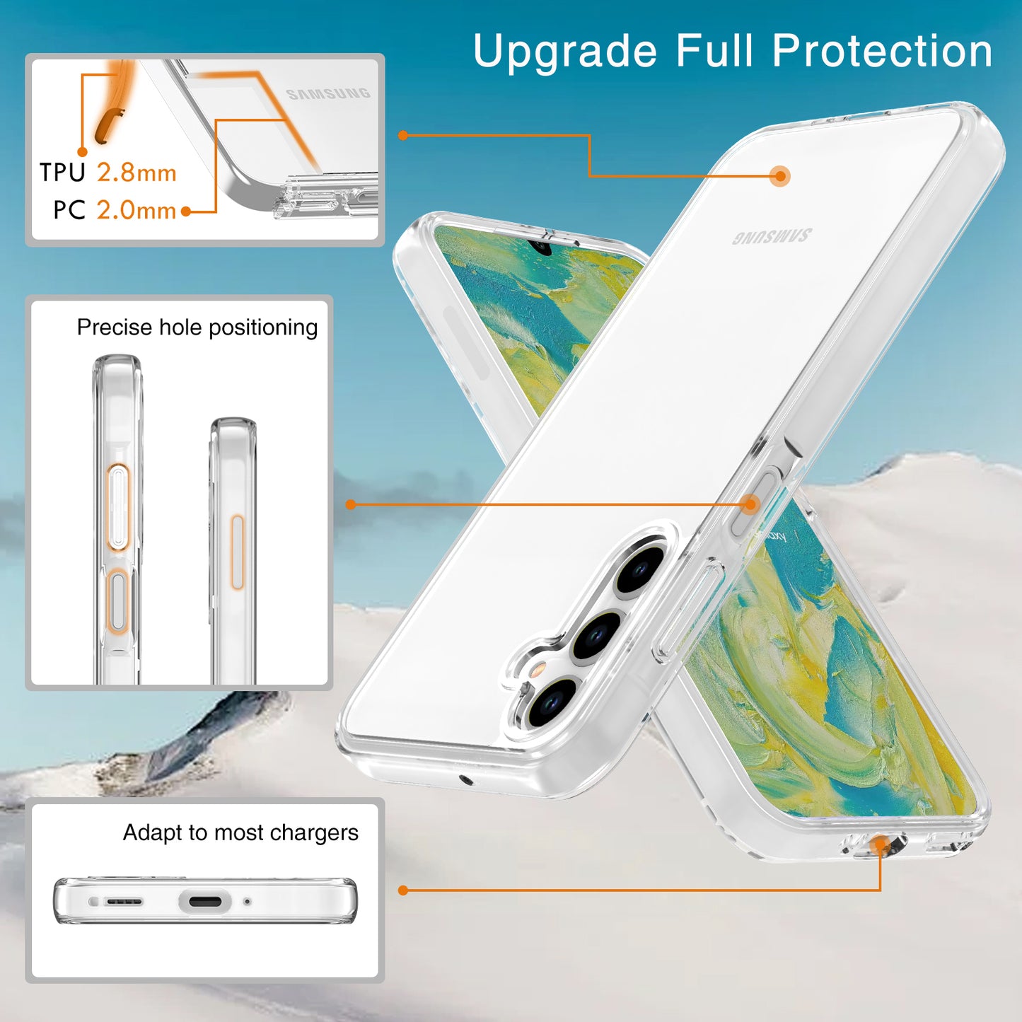 For Samsung Galaxy A16 5G / A16 4G Case PC + TPU Shockproof Clear Phone Cover - Transparent White