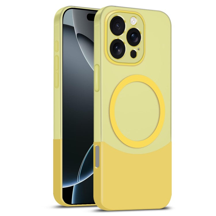 For iPhone 16 Pro Case Compatible with MagSafe Splicing Color Drop-Proof PC Phone Cover - Yellow