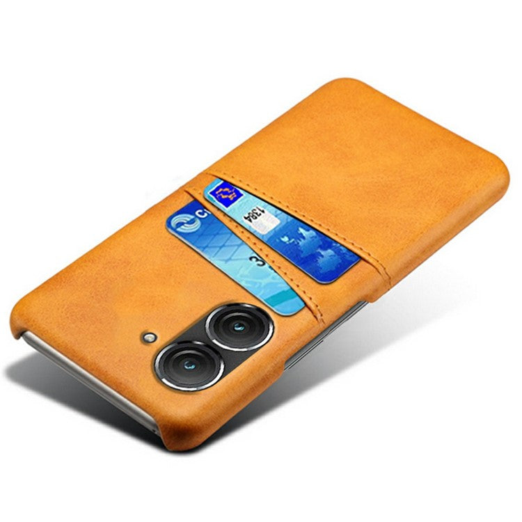 For Asus Zenfone 9 5G Dual Card Slots Design Slim Phone Case PU Leather Coated Hard PC Shockproof Back Cover - Orange