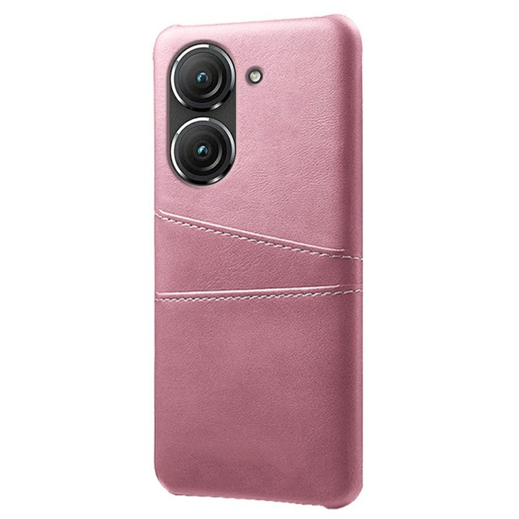 For Asus Zenfone 9 5G Dual Card Slots Design Slim Phone Case PU Leather Coated Hard PC Shockproof Back Cover - Rose Gold