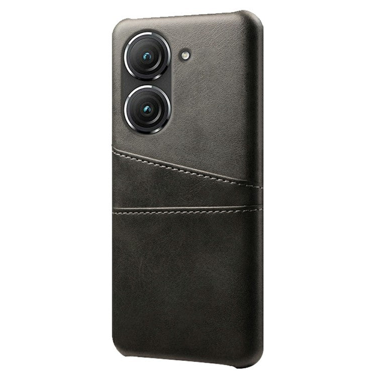For Asus Zenfone 9 5G Dual Card Slots Design Slim Phone Case PU Leather Coated Hard PC Shockproof Back Cover - Black