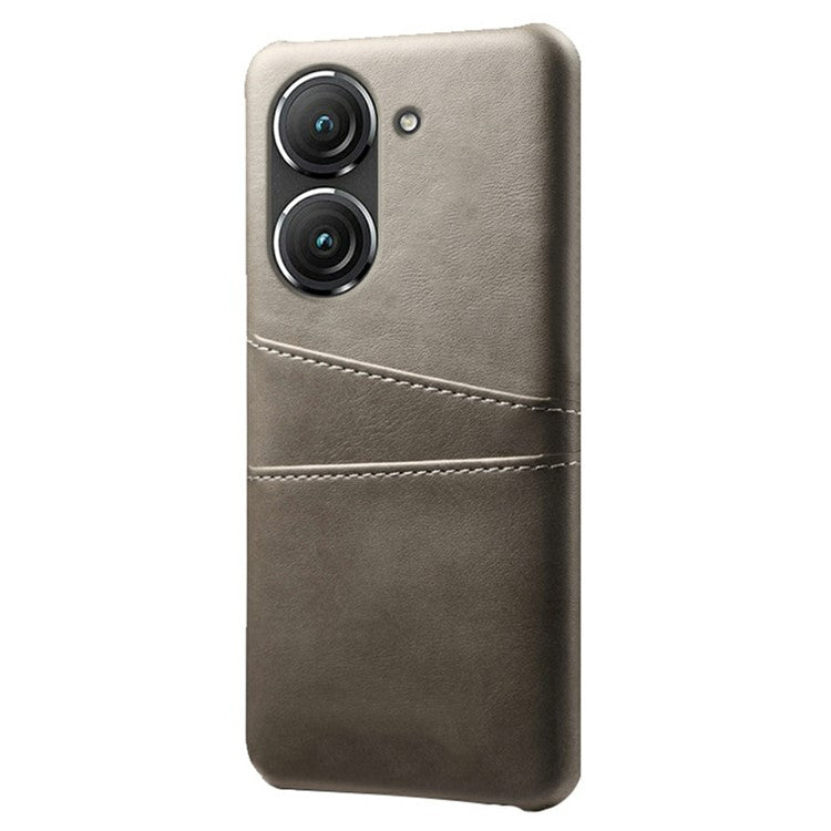 For Asus Zenfone 9 5G Dual Card Slots Design Slim Phone Case PU Leather Coated Hard PC Shockproof Back Cover - Grey