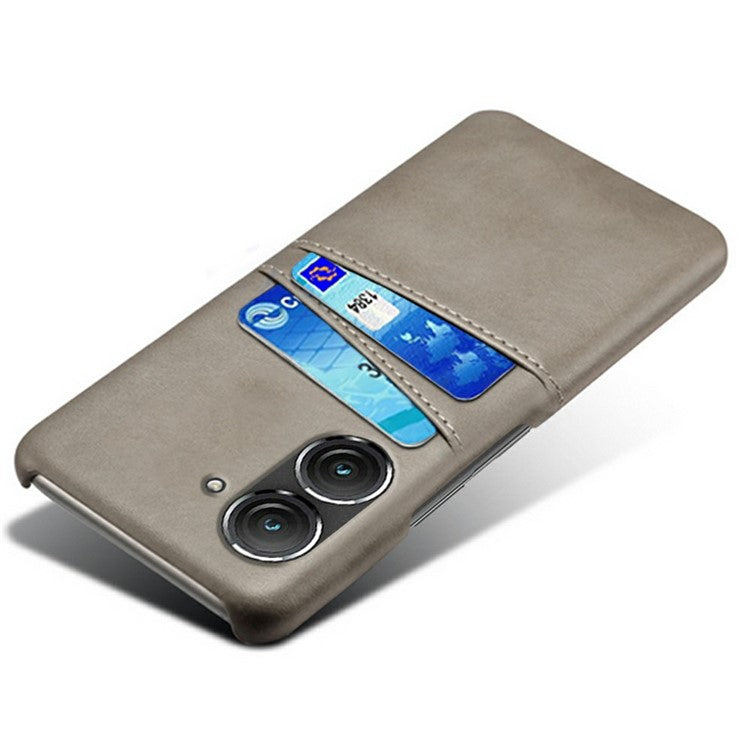 For Asus Zenfone 9 5G Dual Card Slots Design Slim Phone Case PU Leather Coated Hard PC Shockproof Back Cover - Grey