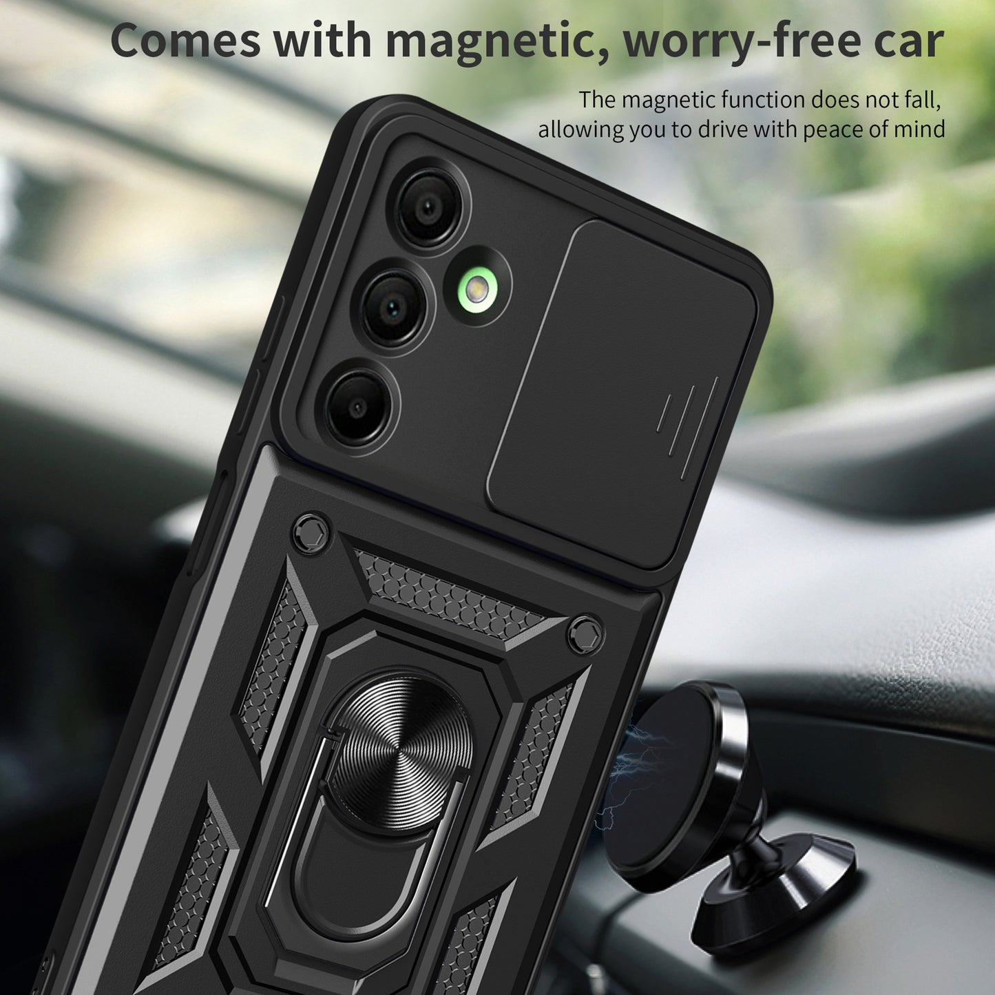 For Samsung Galaxy A16 5G / A16 4G Case with Slide Camera Lid PC+TPU Kickstand Phone Cover - Blue