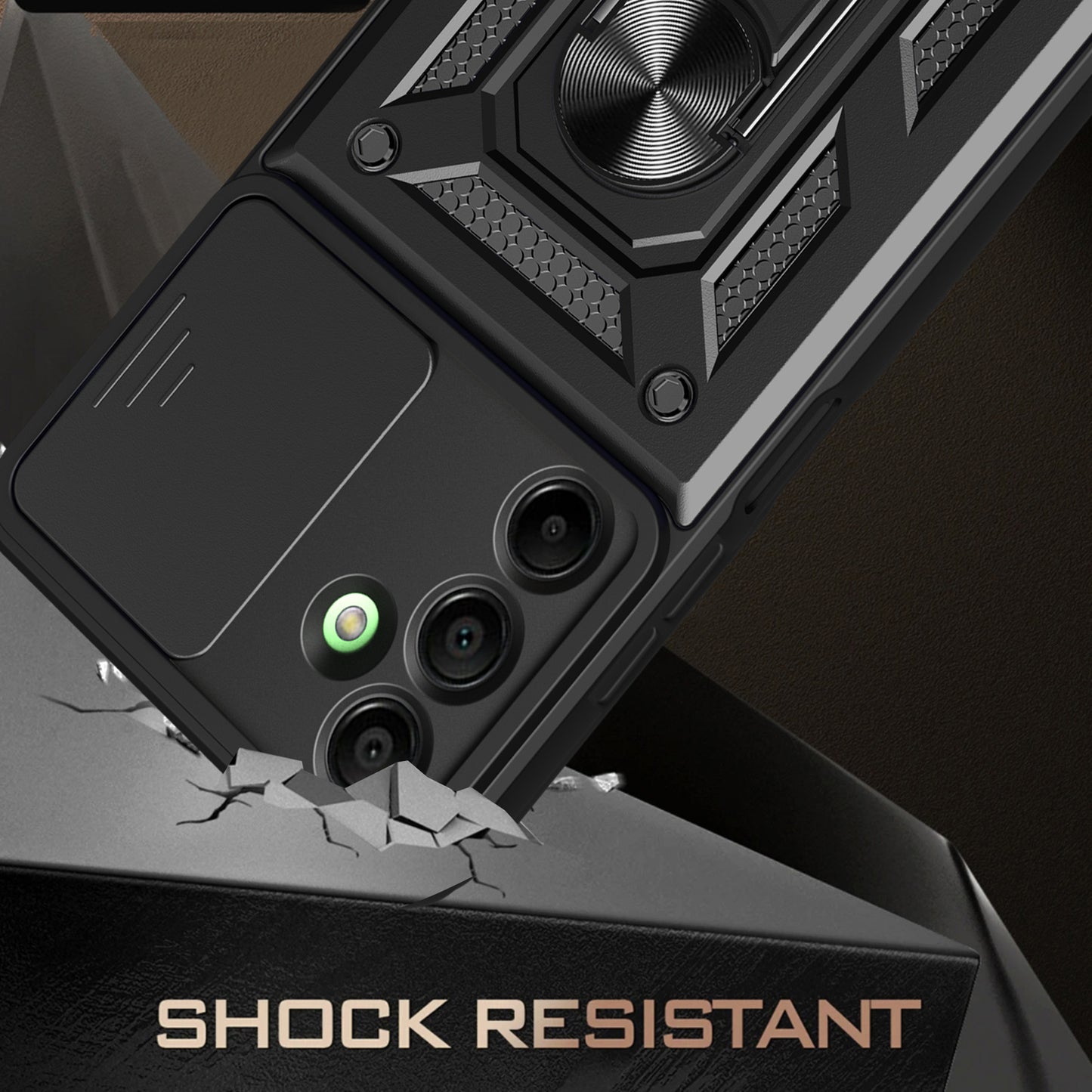 For Samsung Galaxy A16 5G / A16 4G Case with Slide Camera Lid PC+TPU Kickstand Phone Cover - Silver