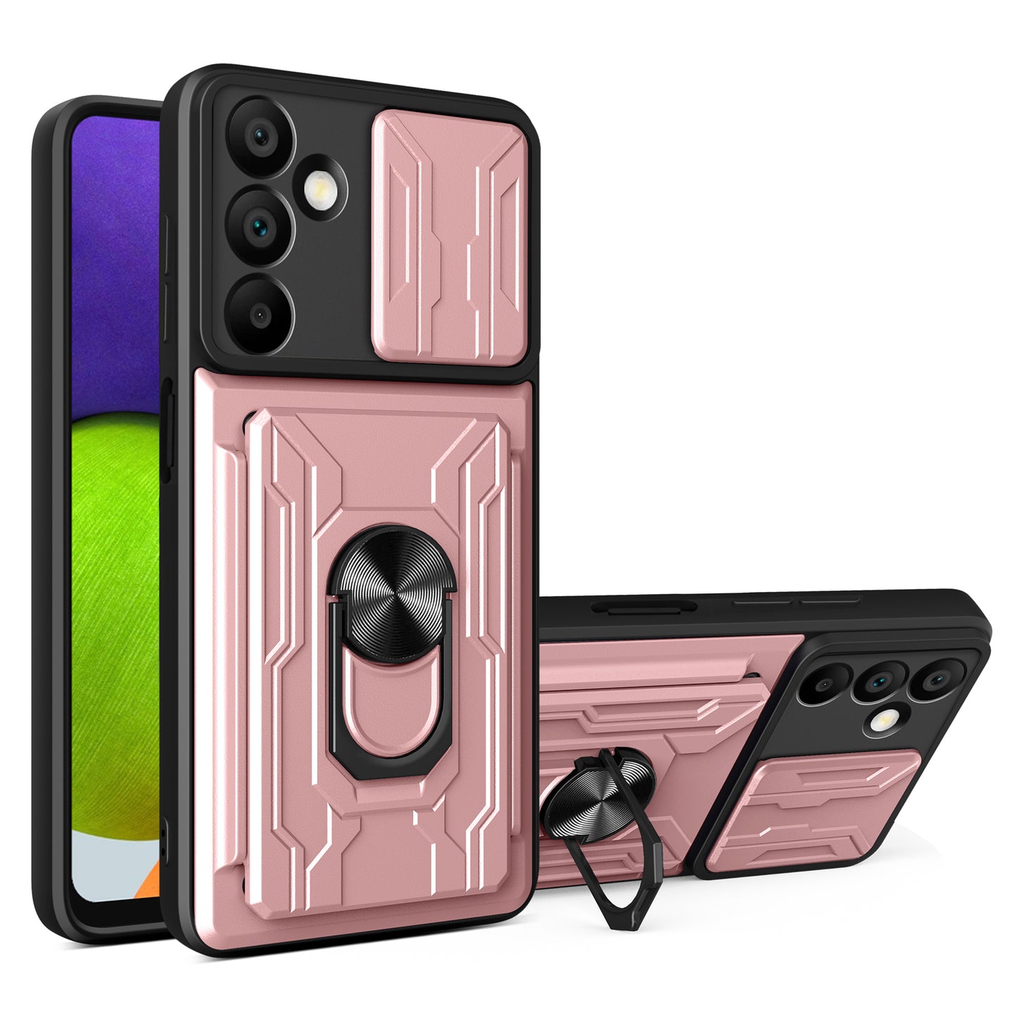 For Samsung Galaxy A16 5G / A16 4G Case PC+TPU Kickstand Phone Back Cover with Camera Slider - Rose Gold