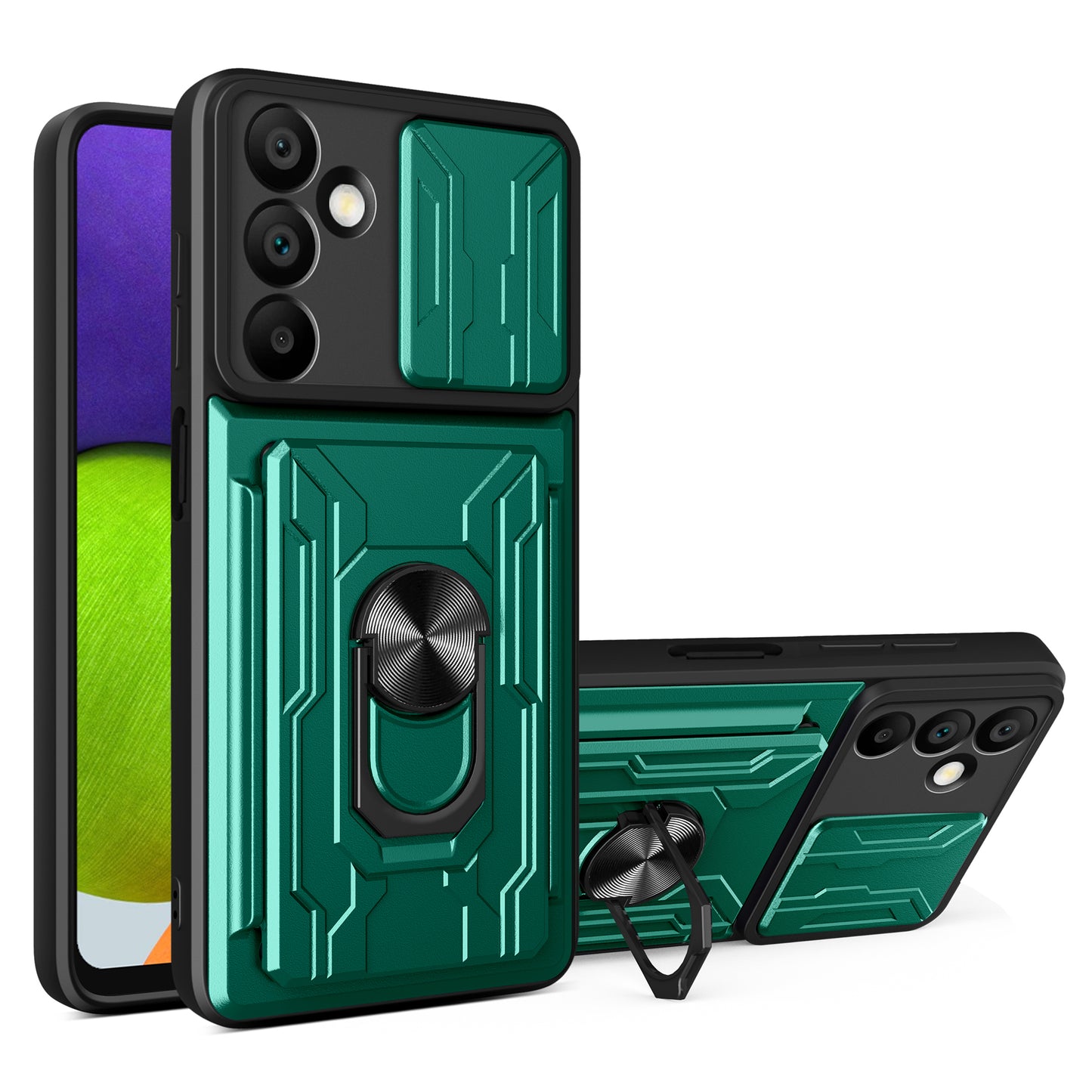 For Samsung Galaxy A16 5G / A16 4G Case PC+TPU Kickstand Phone Back Cover with Camera Slider - Blackish Green
