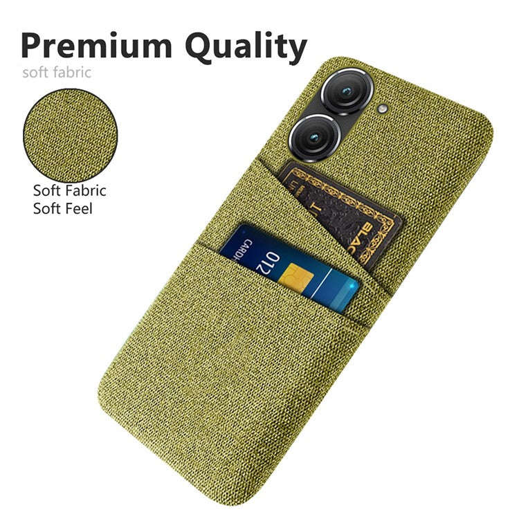 For Asus Zenfone 9 5G Drop-proof Cloth Texture Phone Case with Dual Card Slots Scratch Resistant PC Protective Cover - Yellow