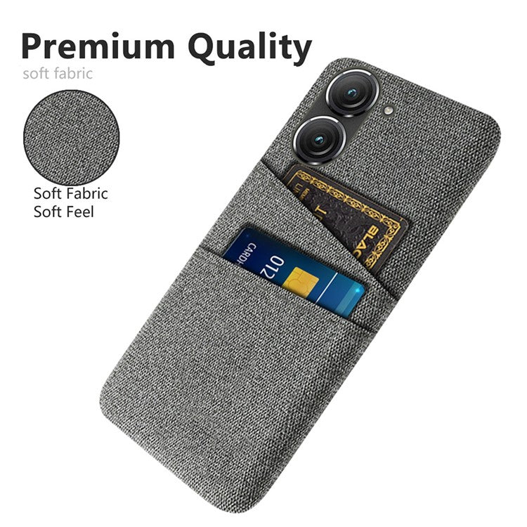 For Asus Zenfone 9 5G Drop-proof Cloth Texture Phone Case with Dual Card Slots Scratch Resistant PC Protective Cover - Grey