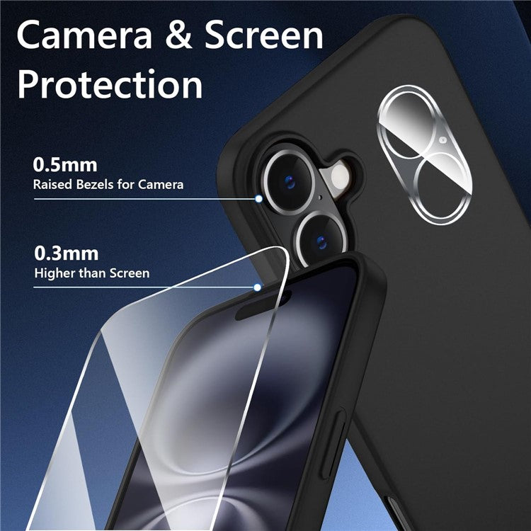 For iPhone 16 Matte TPU Anti-Scratch Phone Case + Tempered Glass Lens Film + 2.5D Arc Edge Screen Protector