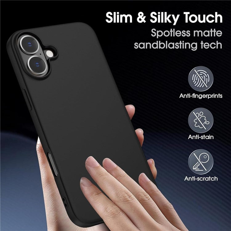 For iPhone 16 Matte TPU Anti-Scratch Phone Case + Tempered Glass Lens Film + 2.5D Arc Edge Screen Protector