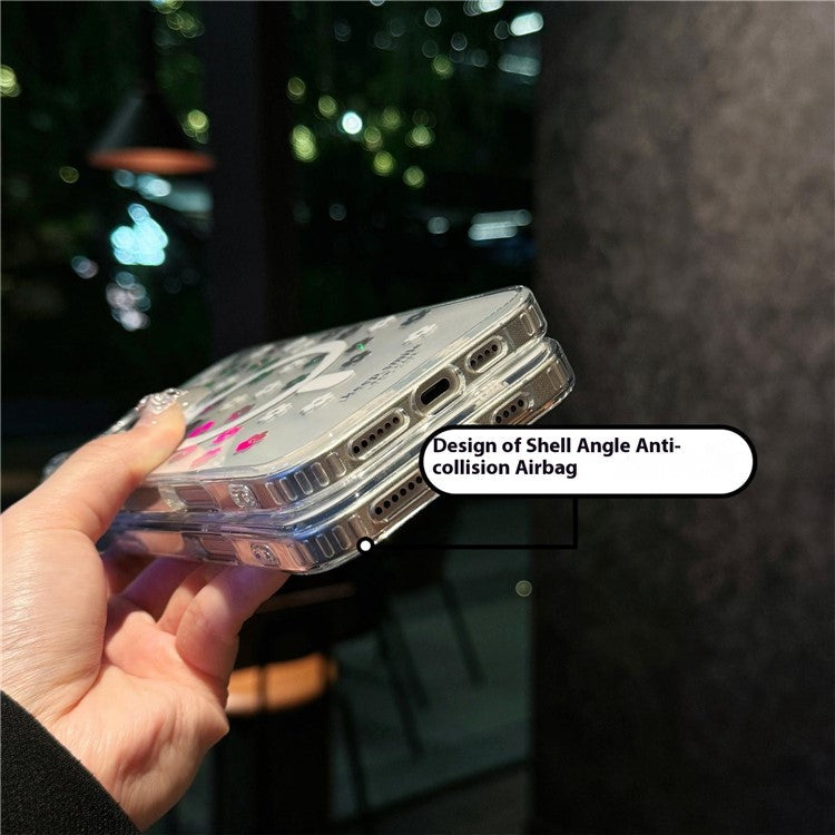 For iPhone 16 Pro Case Compatible with MagSafe Laser Flower PC+TPU Clear Phone Cover - Cream Flowers