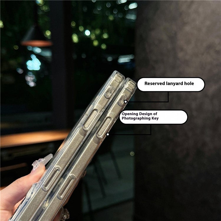 For iPhone 16 Pro Case Compatible with MagSafe Laser Flower PC+TPU Clear Phone Cover - Cream Flowers