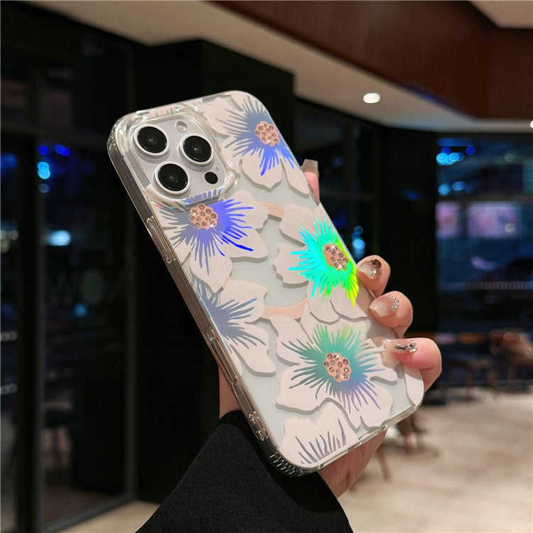 For iPhone 16 Pro Case Compatible with MagSafe Laser Flower PC+TPU Clear Phone Cover - Lily