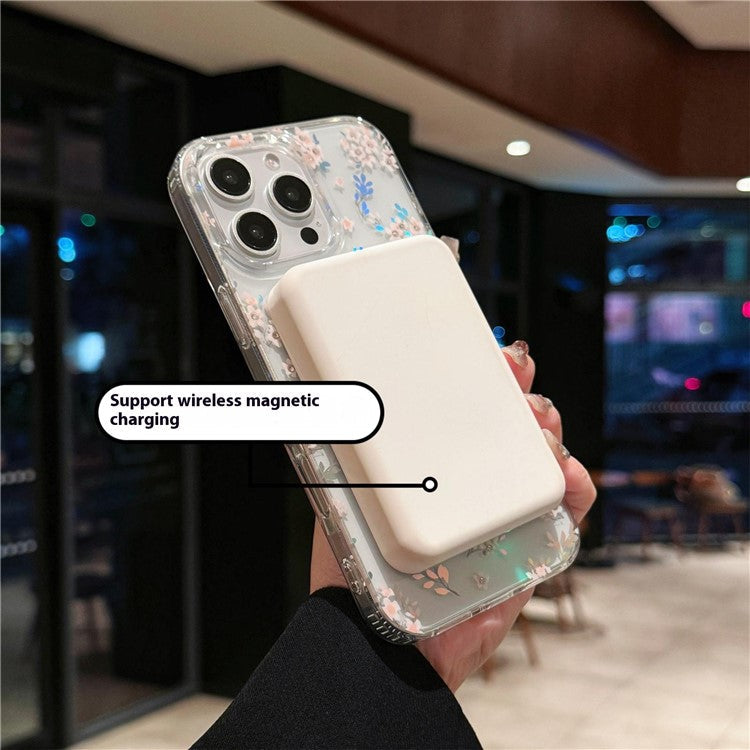 For iPhone 16 Pro Case Compatible with MagSafe Laser Flower PC+TPU Clear Phone Cover - Lily